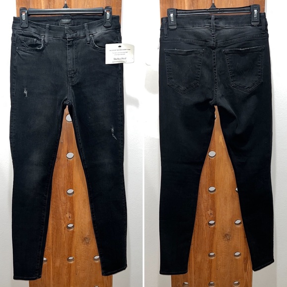 MOTHER High Waisted Looker Skinny Jeans in Wait Until Dark Washed Black - Picture 2 of 10
